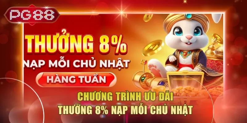 Chương trình ưu đãi thưởng 8% nạp mỗi chủ nhật 